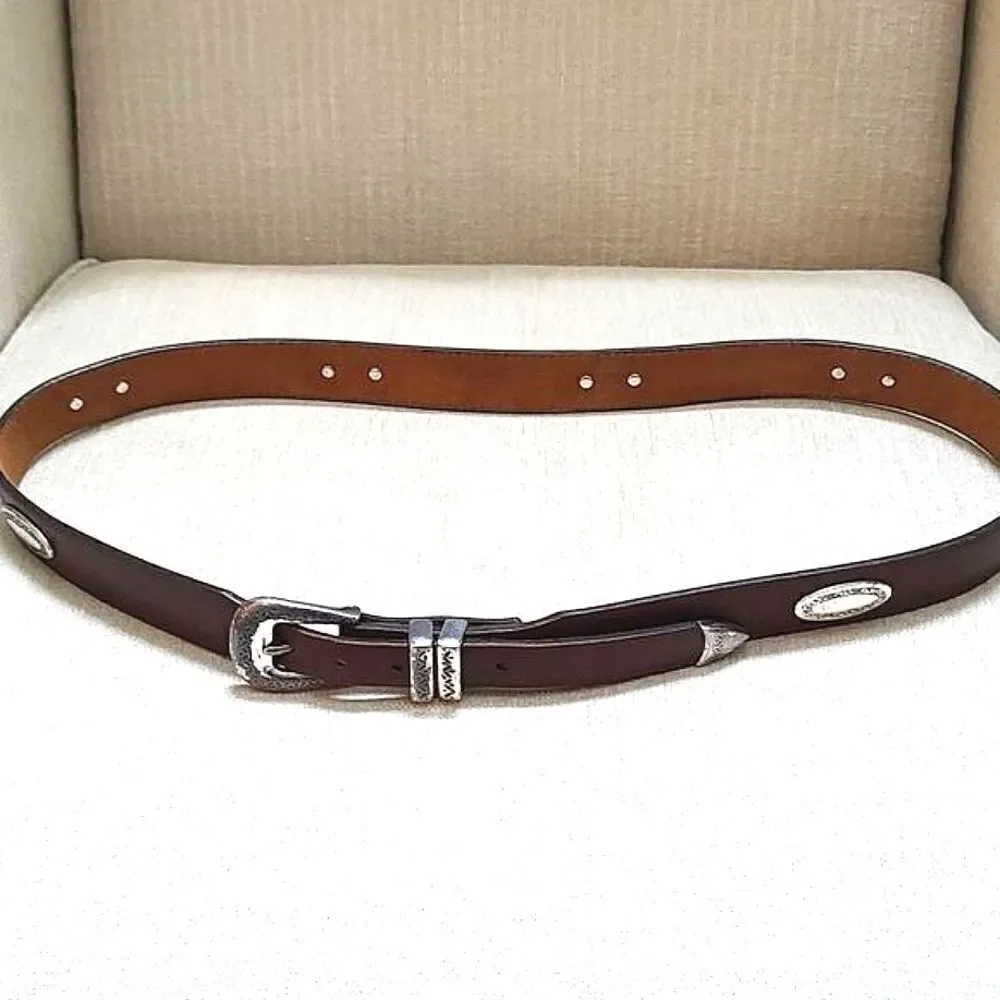 Brighton Men's Brown Leather Belt with Silver Buckle and Tip Size 42